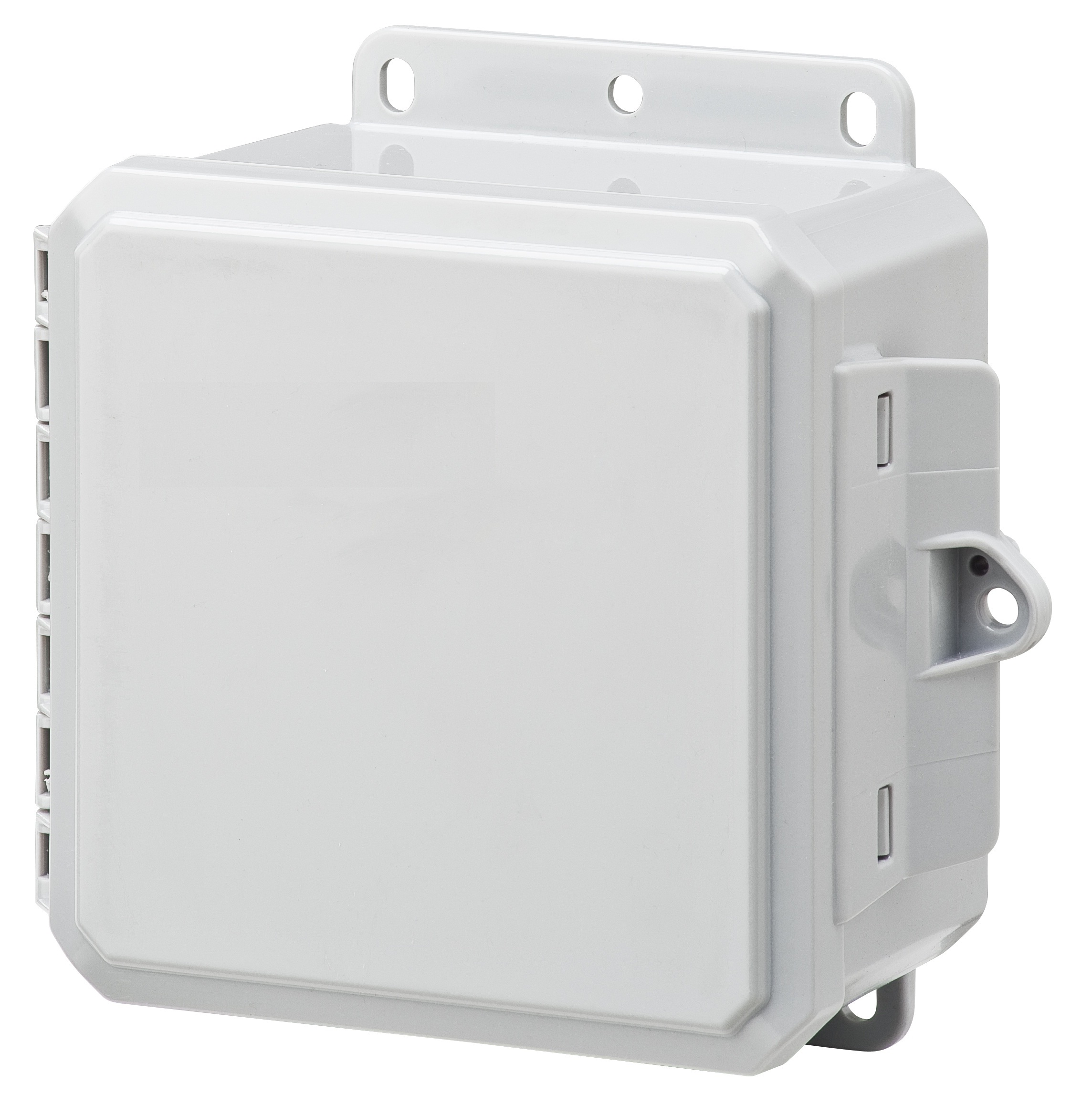 Integra Wallmount Enclosure; 6" x 6" x 3"; Polycarbonate; Transparent Cover; Hinge - Low Profile Connection; NEMA 6P
